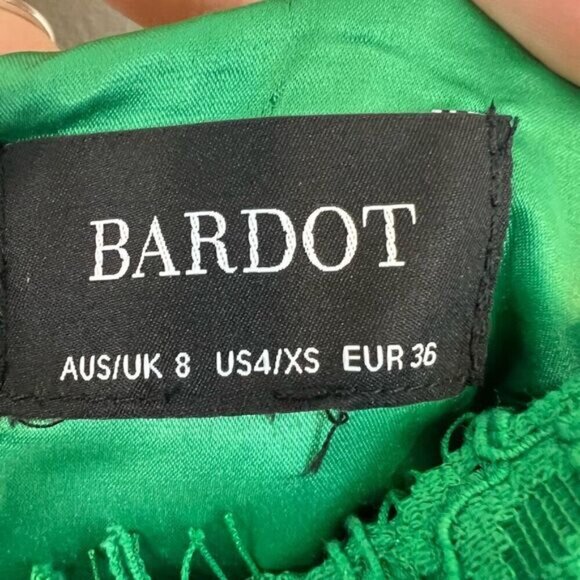 Bardot US 4 XS Emerald Green Lace Sleeveless Midi Dress Slit Bodycon Party - Picture 10 of 15